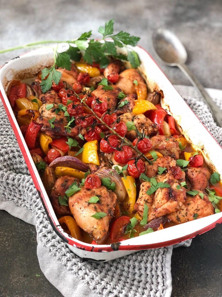 Pan-Seared Chicken with Spiced Tomato and Pepper Sauce
