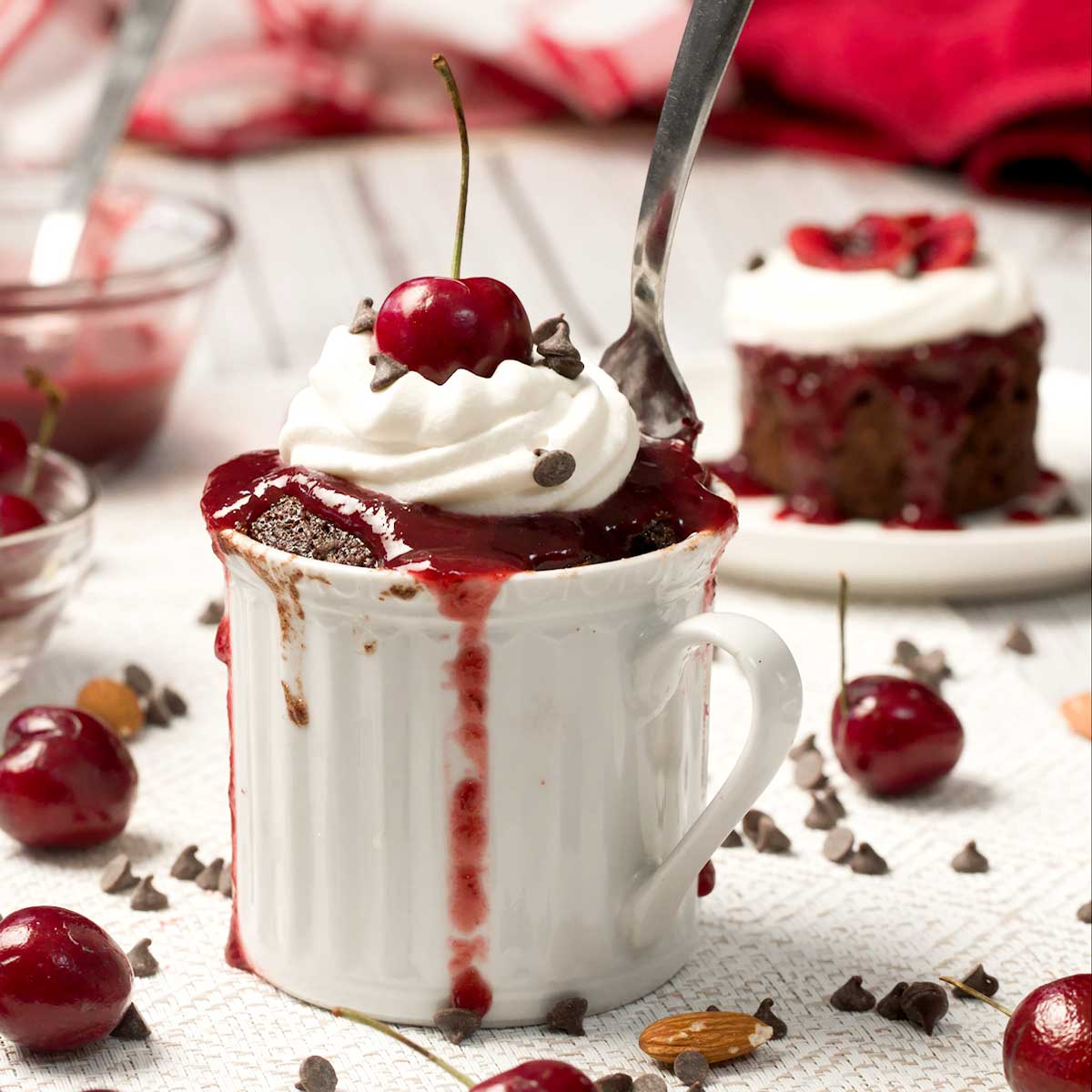 Chocolate-Cherry Mug Cake with Whipped Cream