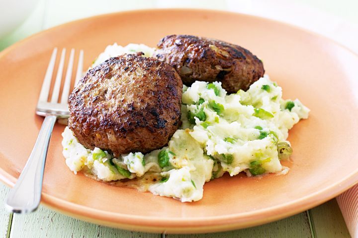 Pan-Fried Lamb Rissoles with Minted Pea Mash