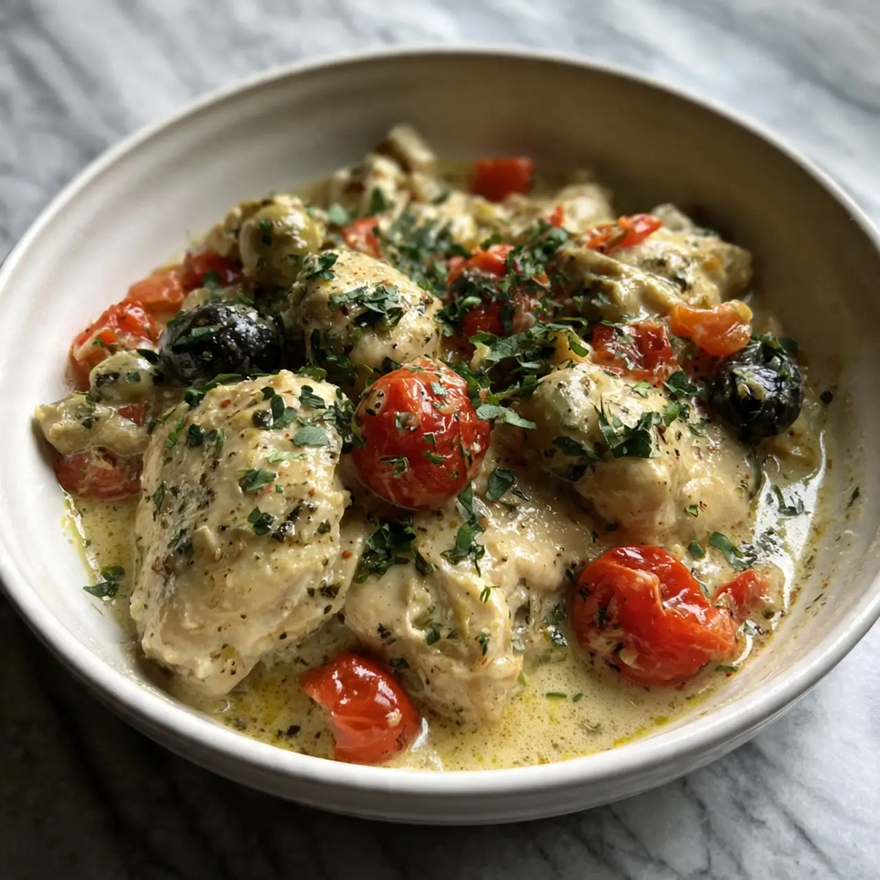 Slow-Cooked Greek Chicken with Olives and Tomatoes