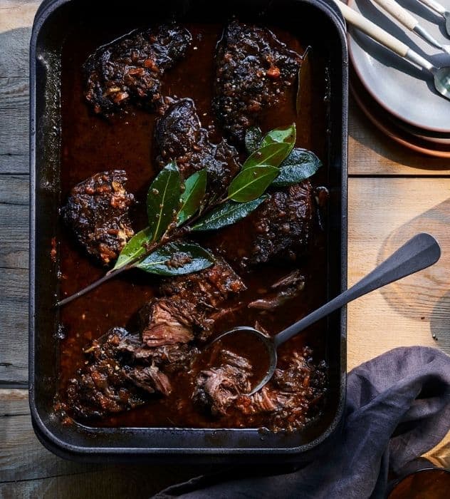 Slow-Braised Beef Cheeks with Red Wine and Caramelized Onions