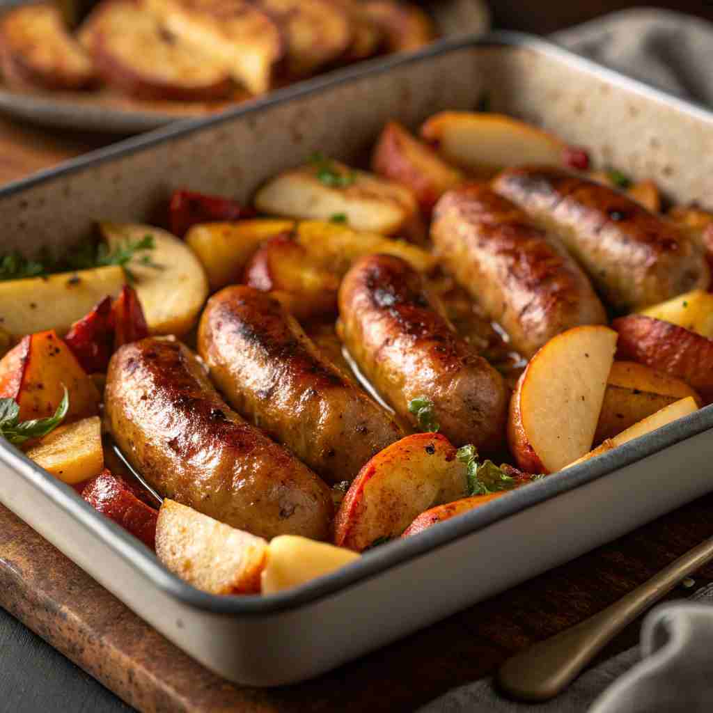 Rustic Stow-Inspired Apple and Sausage Sheet Pan Dinner