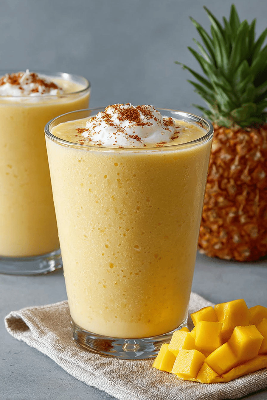 Blended Mango-Pineapple Smoothie with Coconut and Ginger