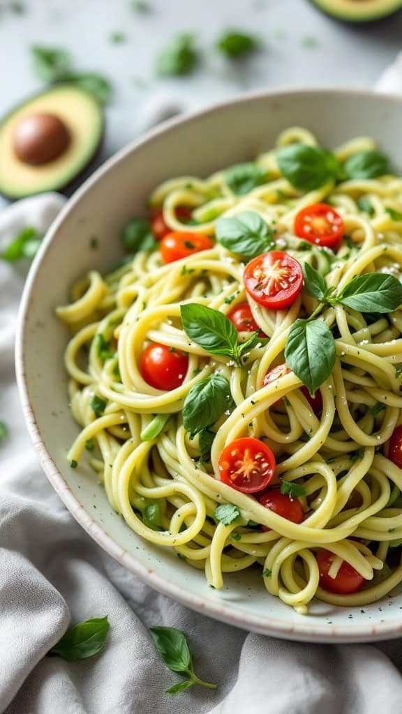 Simple Creamy Avocado Pasta with Cherry Tomatoes