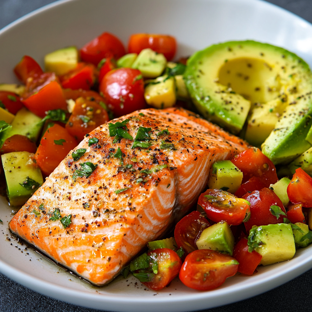 Pan-Roasted Salmon with Avocado and Tomato Salad