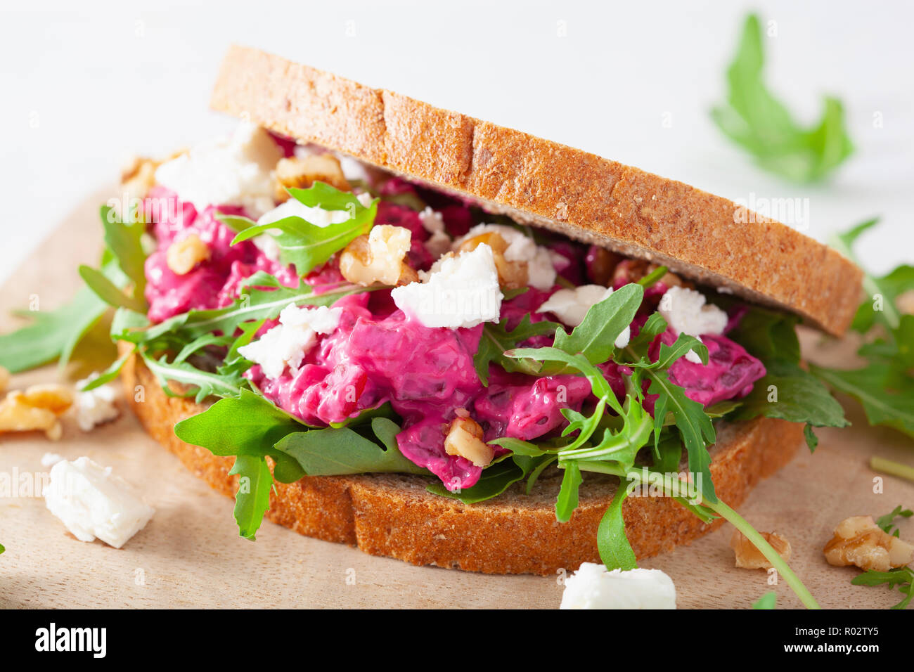 Open-Faced Beetroot and Fetta Sandwich on Multigrain
