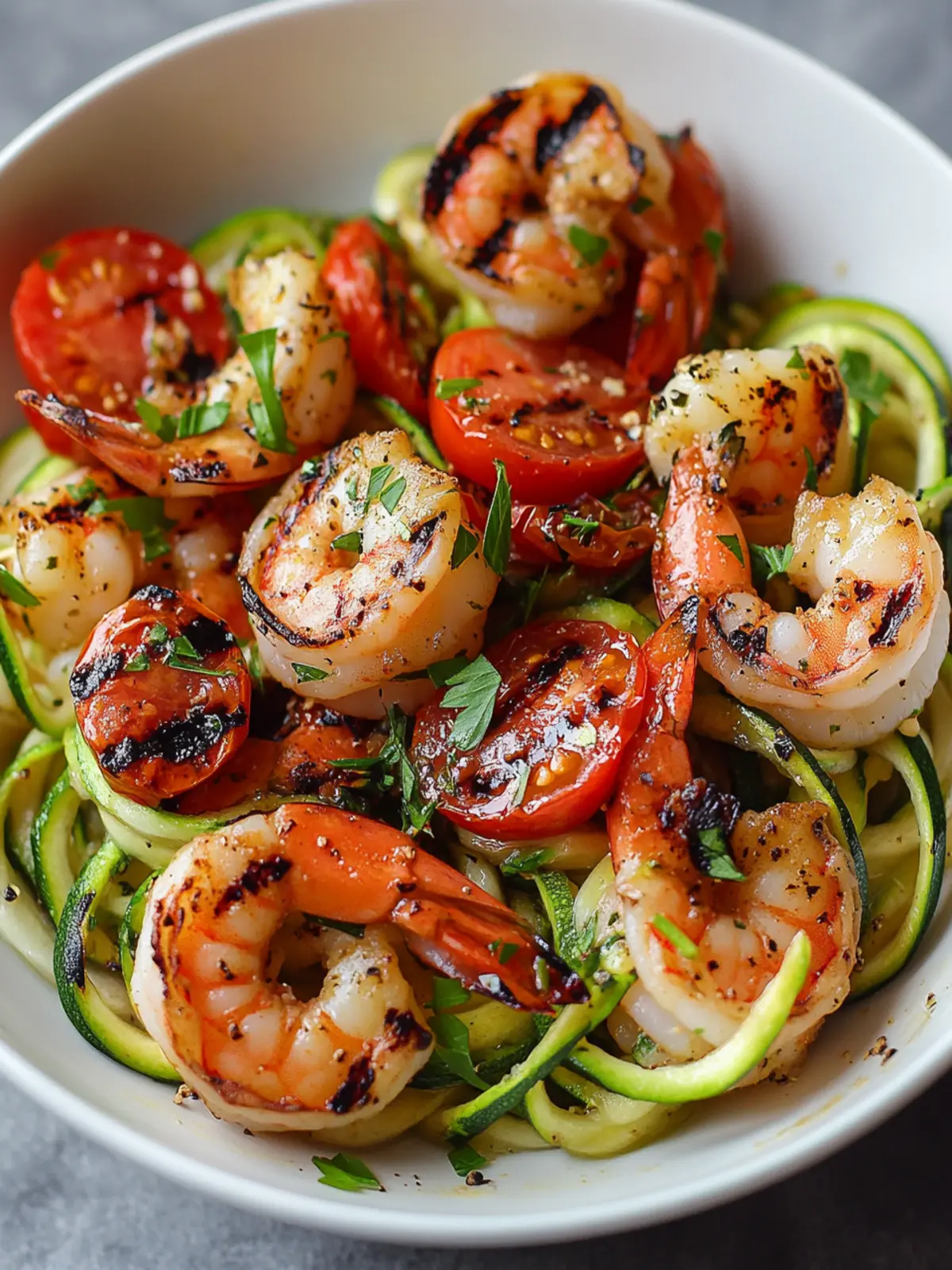 Sautéed Shrimp and Zucchini Noodles with Garlic and Cherry Tomatoes