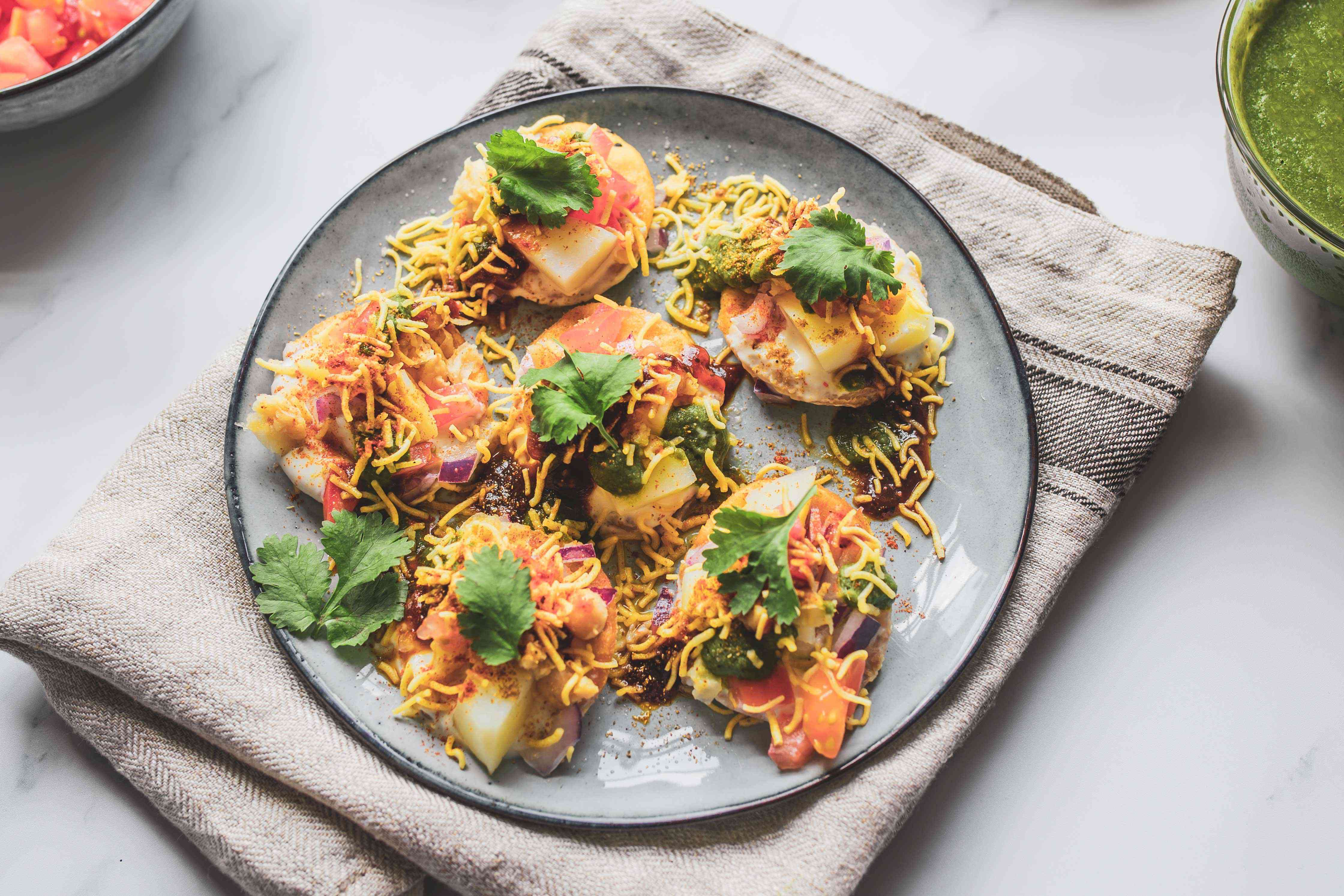 Crisp Papdi Chaat with Tamarind and Yogurt Drizzle