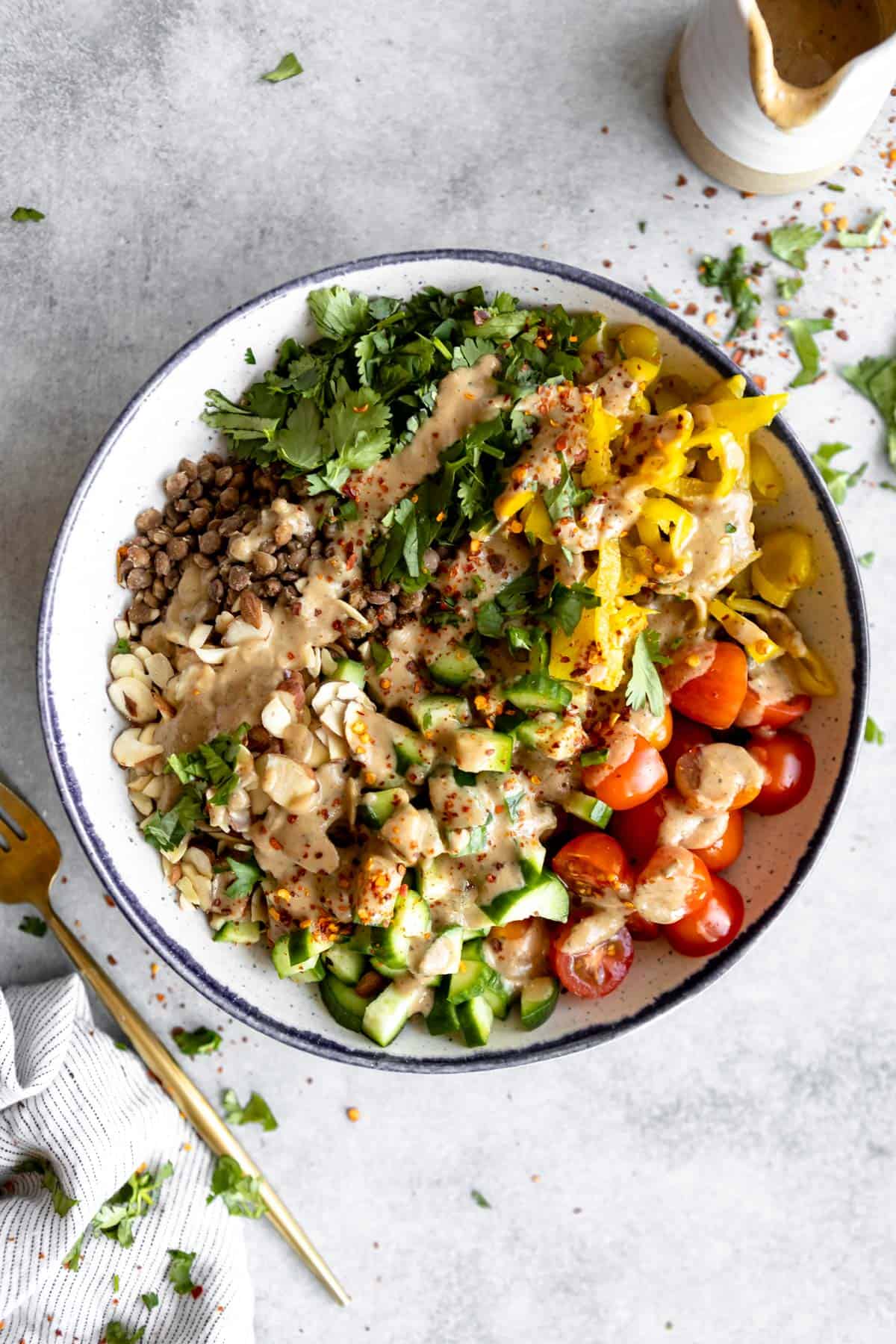 Lentil and Cabbage Salad with Lemony Tahini Dressing