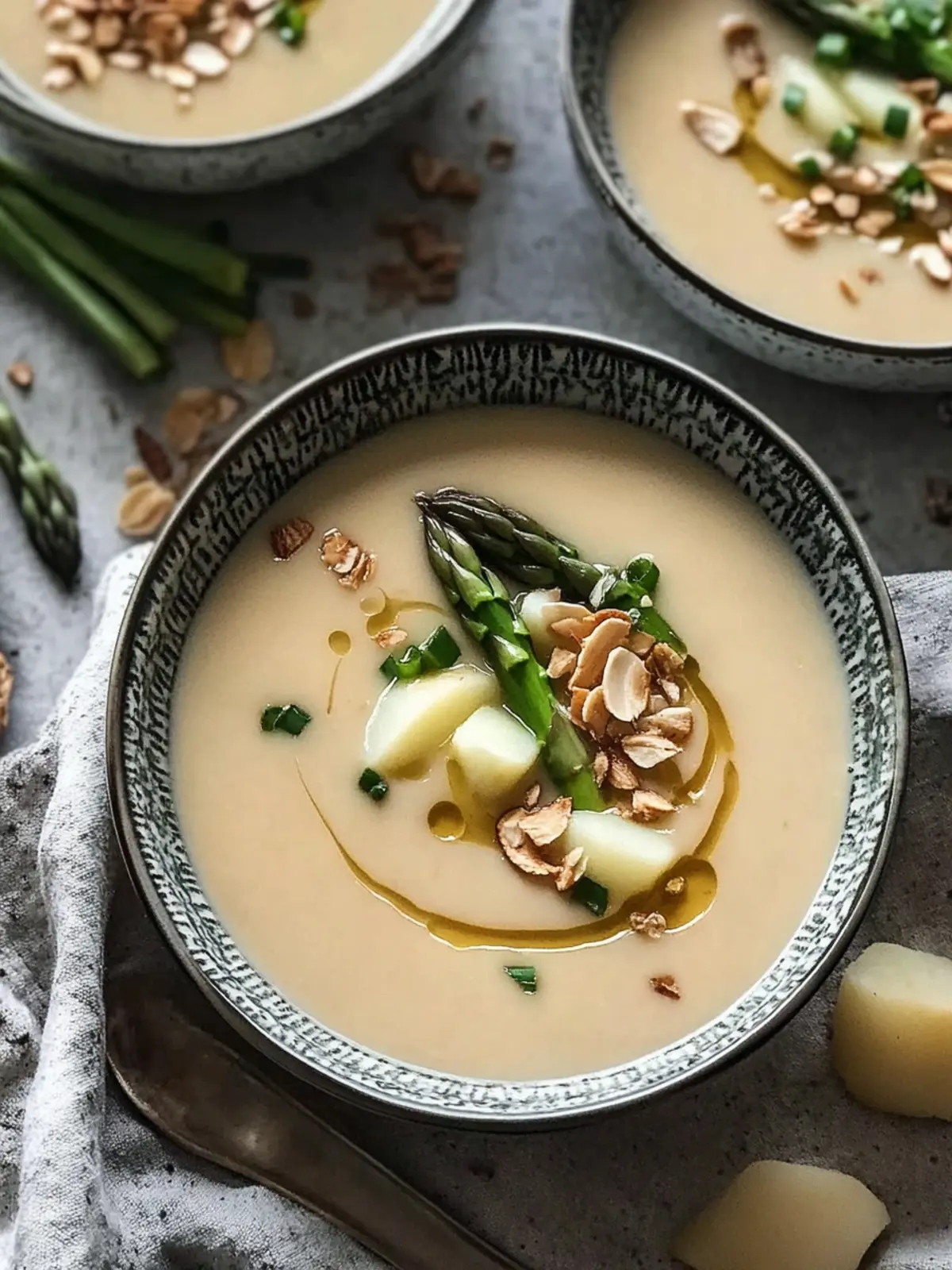 White Asparagus and Potato Soup with Chive Cream