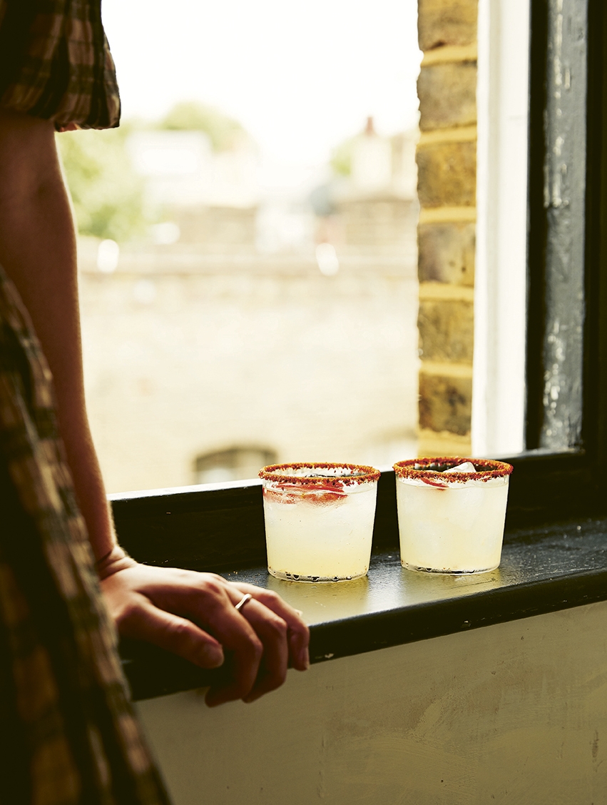 Smoked Mezcal Margarita with Chili Salt Rim