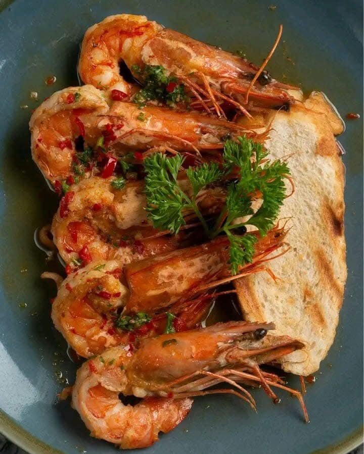 Quick Garlic Prawns with Chili and Lemon on Toast