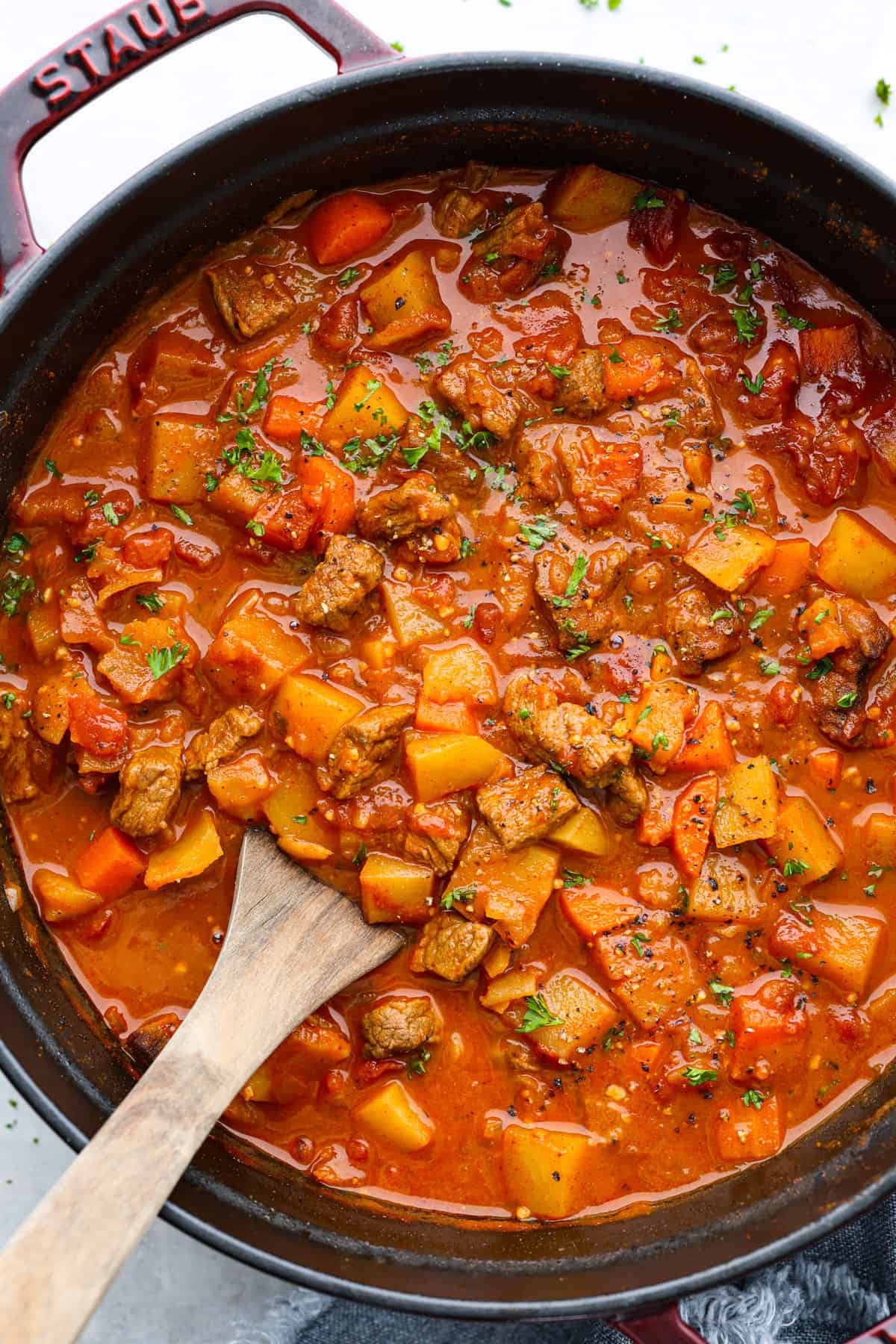 Slow-Simmered Hungarian Beef Goulash with Potatoes and Tomatoes