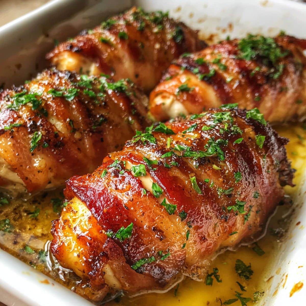 Bacon-Wrapped Chicken Breasts with Creamy Mushroom Sauce