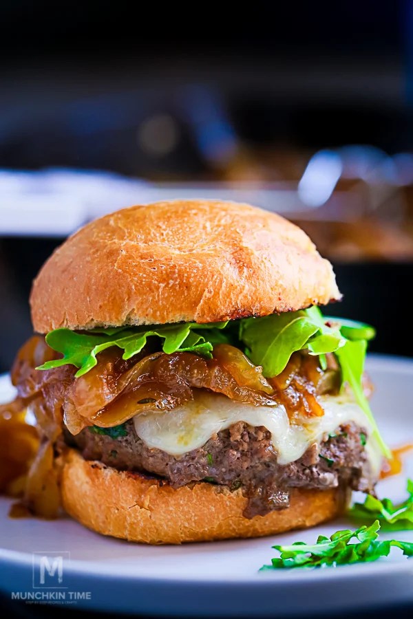Juicy Wood-Grilled Burger with Smoked Cheddar and Caramelized Bacon