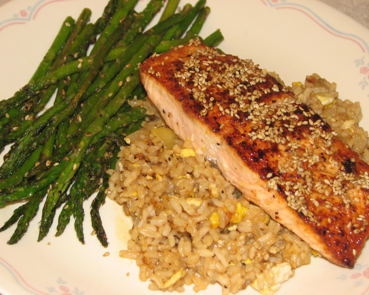 Pan-Seared Salmon with Miso-Ginger Glaze and Sesame Rice