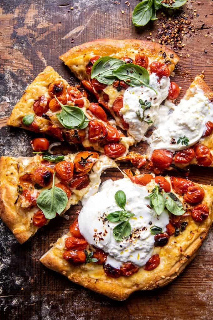 Wood-Fired Pizza with Roasted Cherry Tomatoes and Burrata