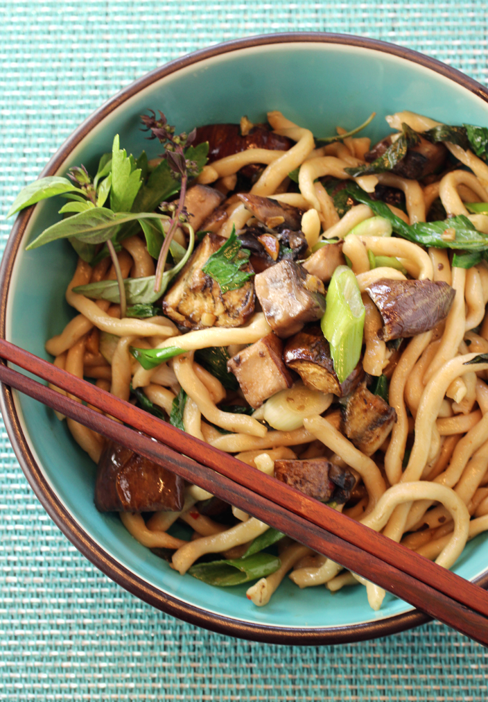 Stir-Fried Udon Noodles with Miso-Glazed Eggplant