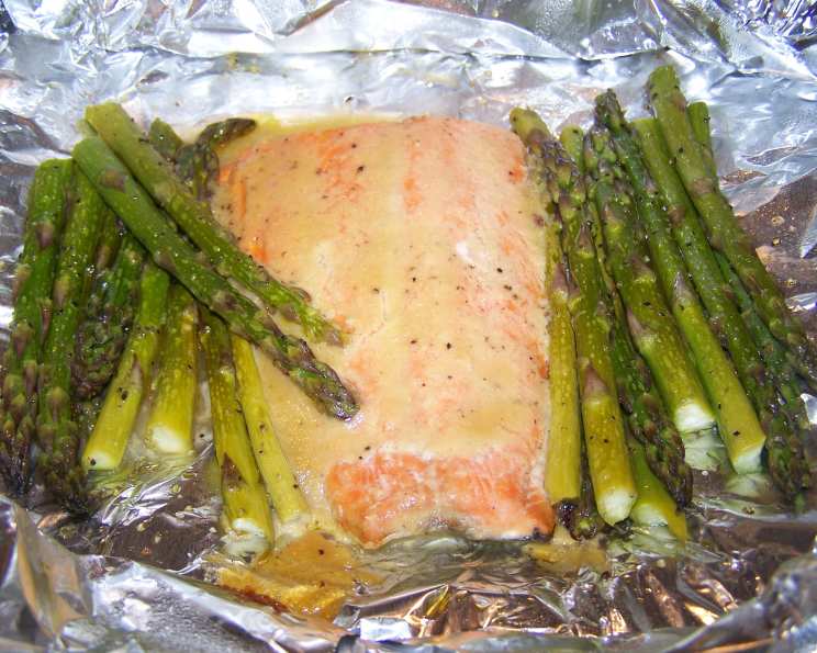 Foil-Packet Maple Mustard Salmon with Asparagus