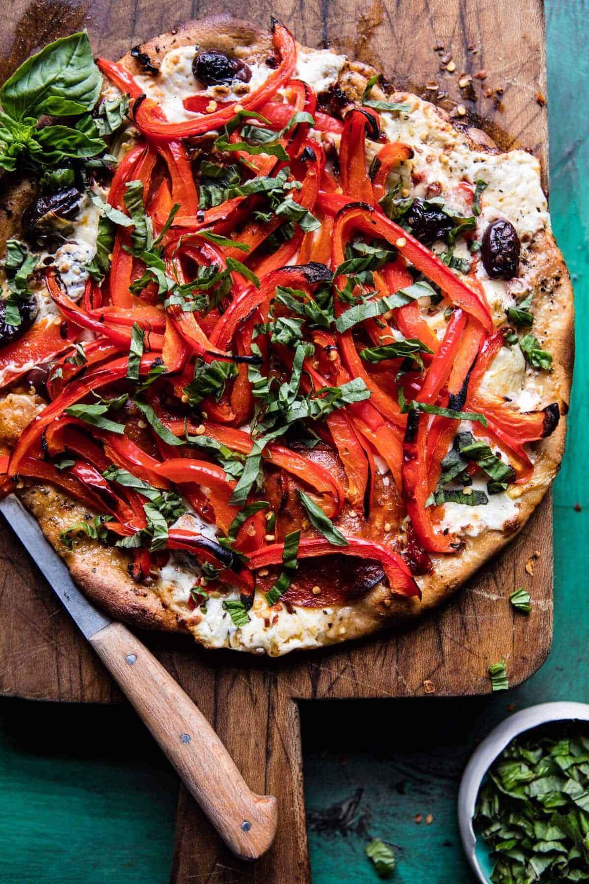 Wood-Fired Pizza with Roasted Red Peppers and Smoked Mozzarella