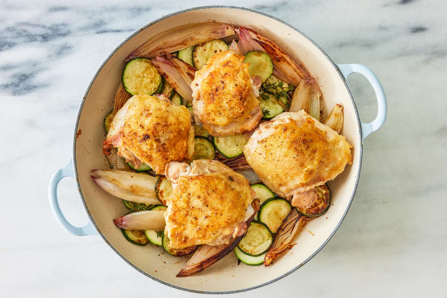 Oven-Roasted Chicken Thighs with Garlic Parmesan Zucchini