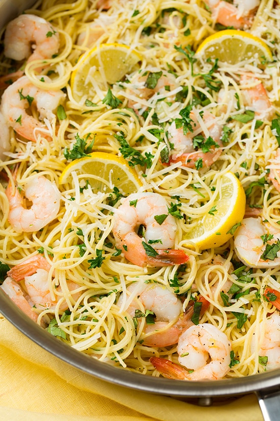 Sautéed Garlic Shrimp with Lemon and Butter over Angel Hair Pasta