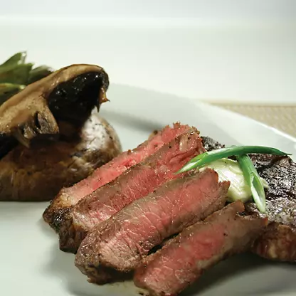 Herb-Crusted Steak with Truffle Mushroom Compote