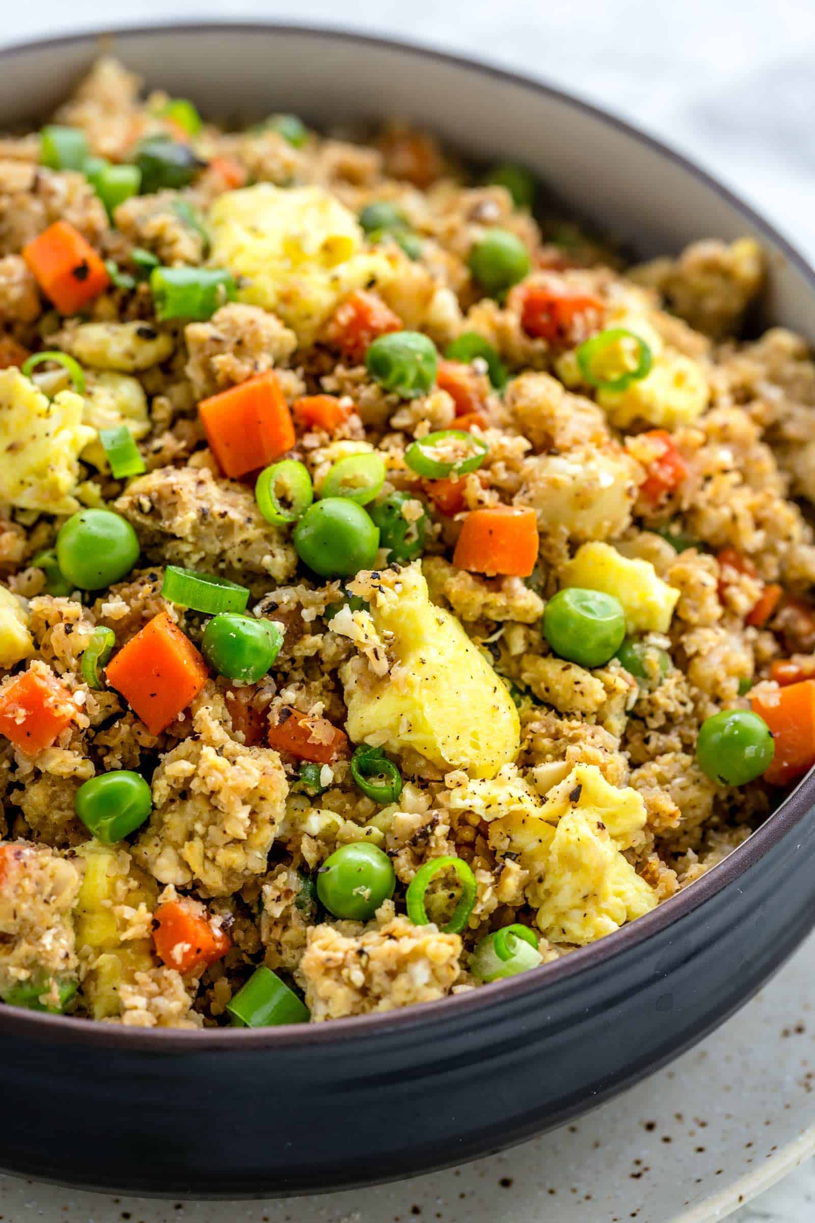 Low-Carb Cauliflower Fried Rice with Egg and Peas
