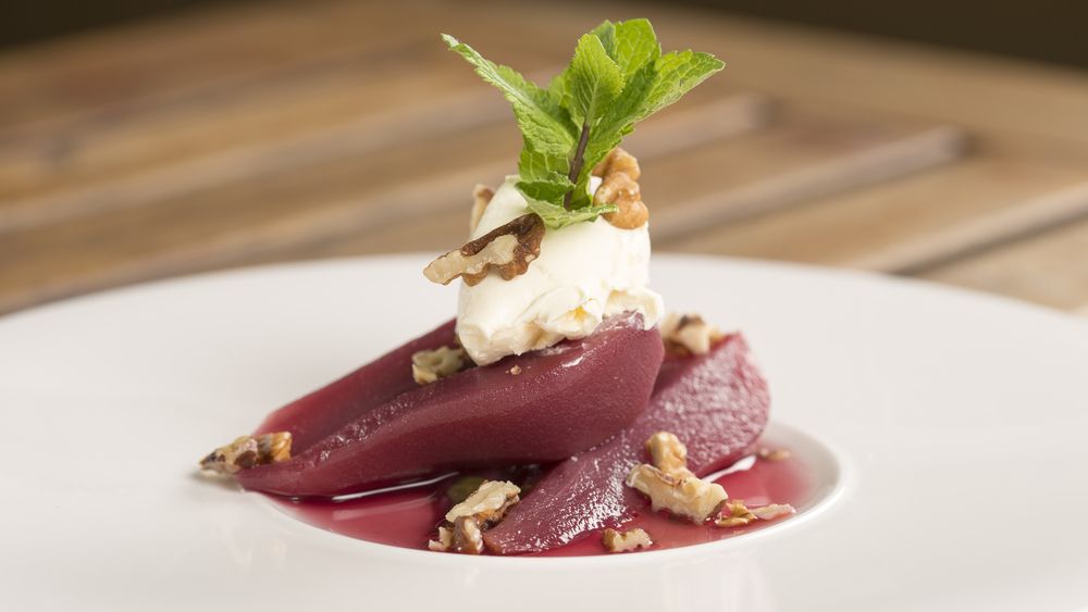 Honey-Rosemary Poached Pears with Mascarpone Cream