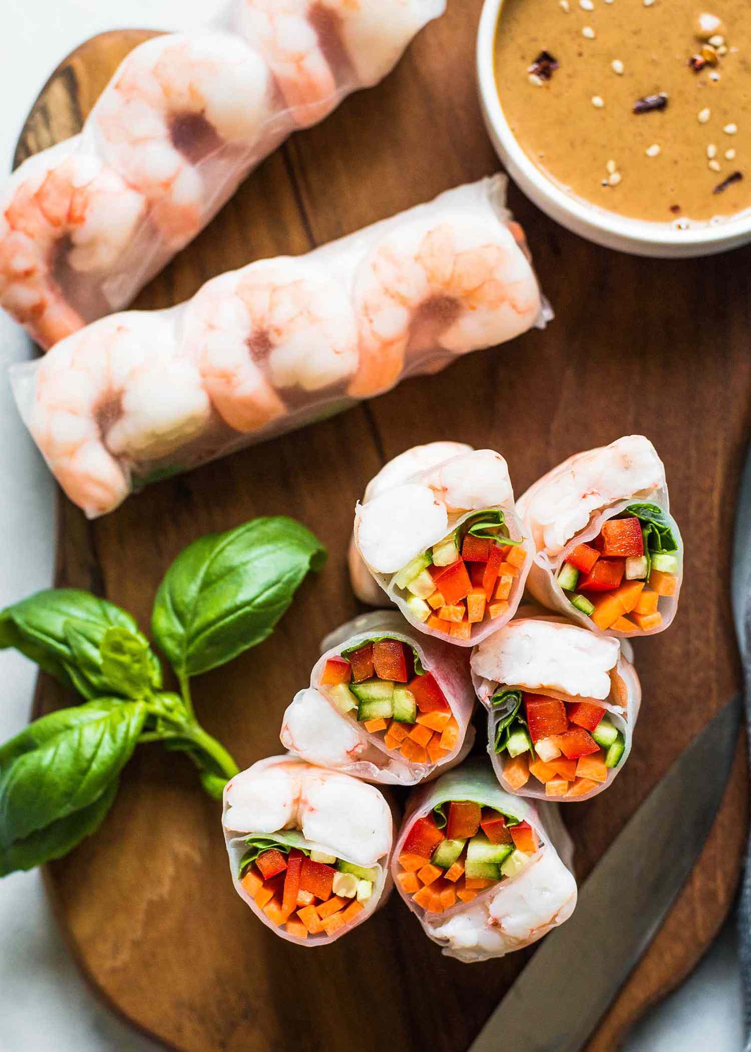 Steamed Fresh Shrimp Rice Paper Rolls with Peanut Dipping Sauce