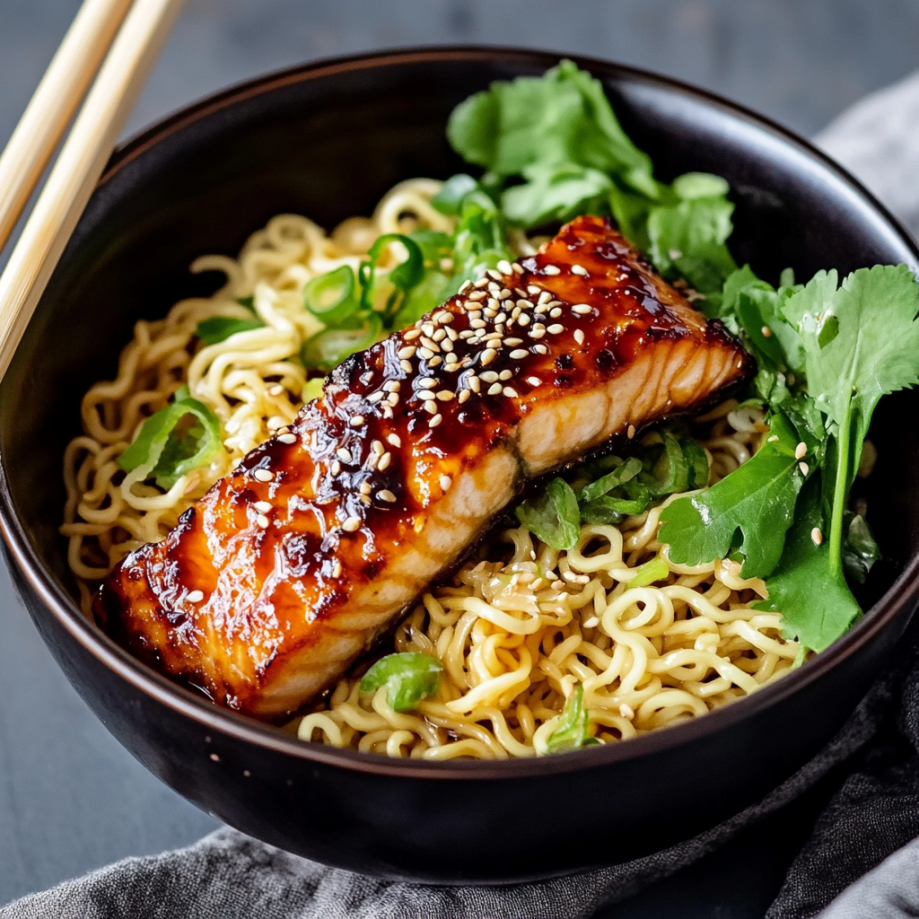Miso-Glazed Salmon with Cucumber Noodles