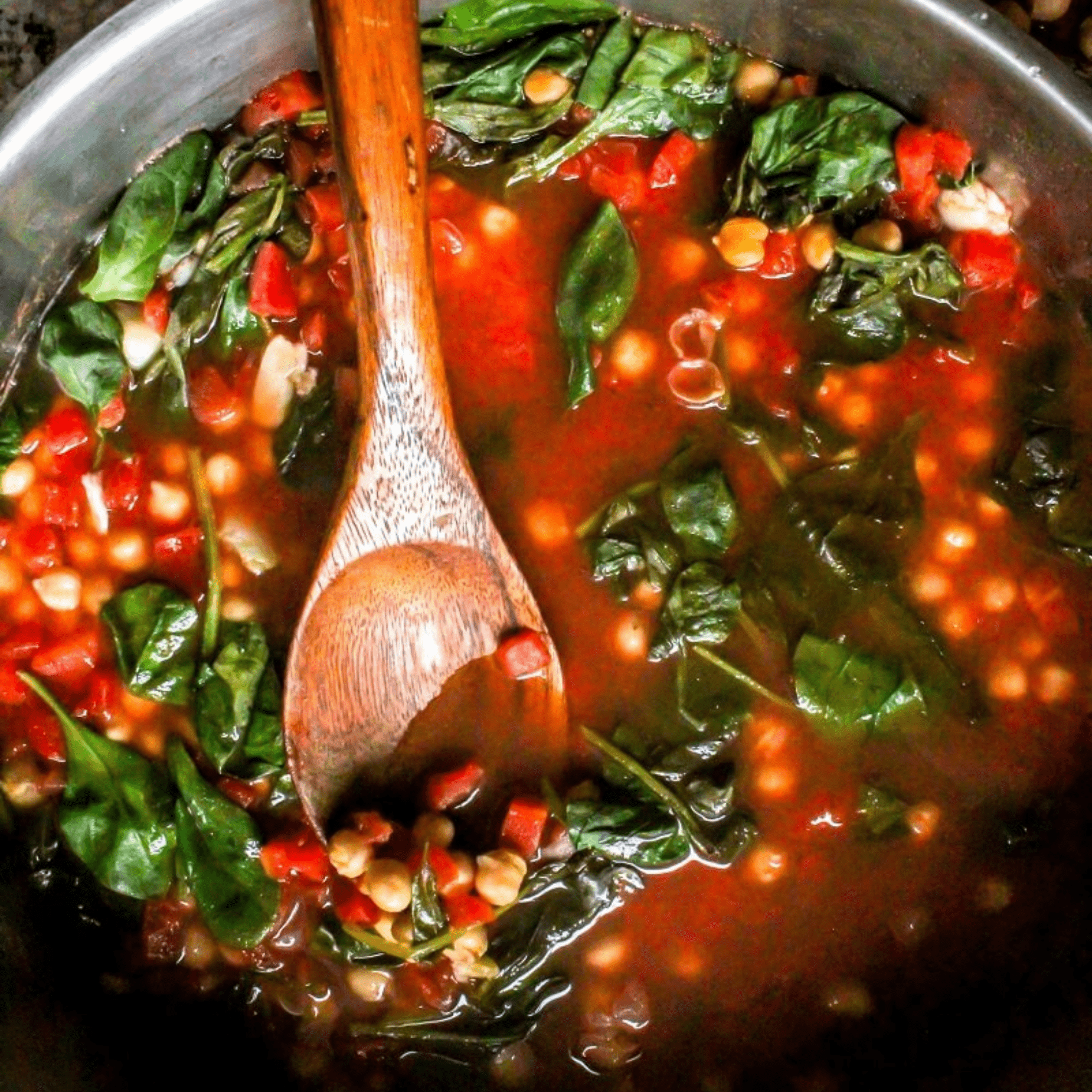 Slow-Cooked Chickpea and Spinach Stew with Tomato and Feta