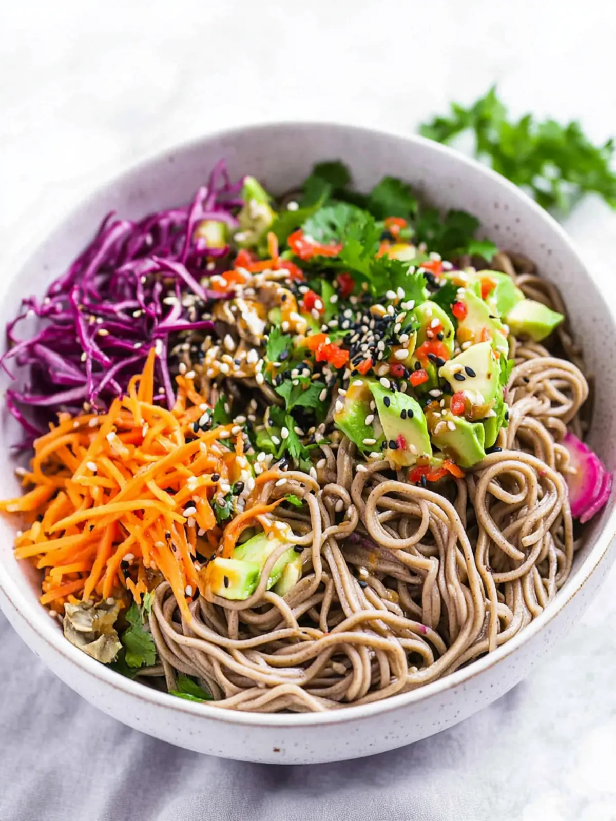 Cold Okinawa Soba Noodle Salad with Shredded Vegetables