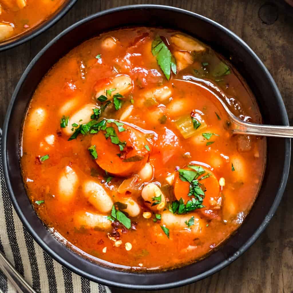 Slow-Simmered Greek Fasolada White Bean Soup with Tomato and Carrot