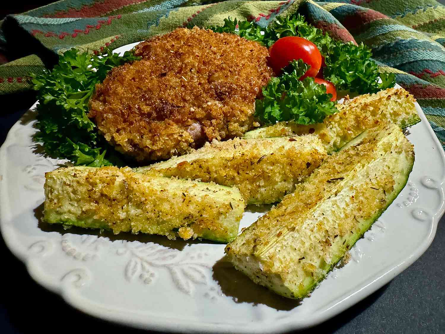 Oven-Roasted Pork Chops with Garlic-Parmesan Zucchini