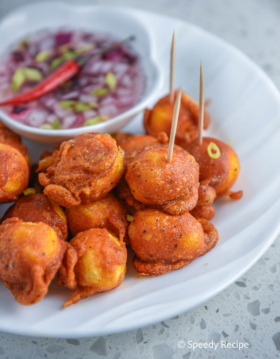 Deep-Fried Kwek-Kwek Quail Eggs with Spicy Vinegar Dip