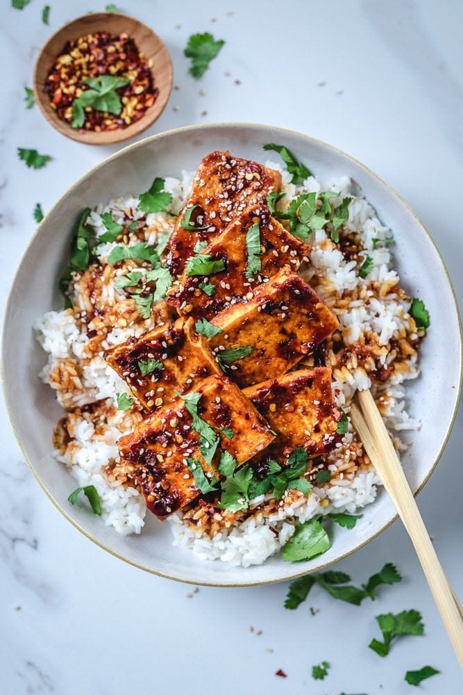 Crisp Pan-Fried Tofu with Miso-Sesame Sauce