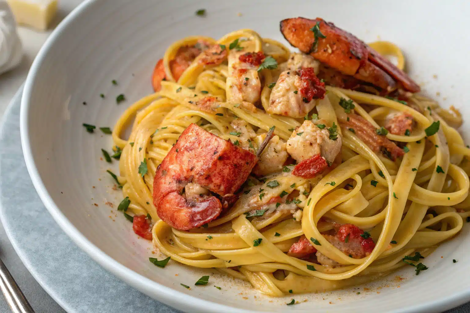Lobster and Shrimp Linguine with Lemon-Dill Sauce