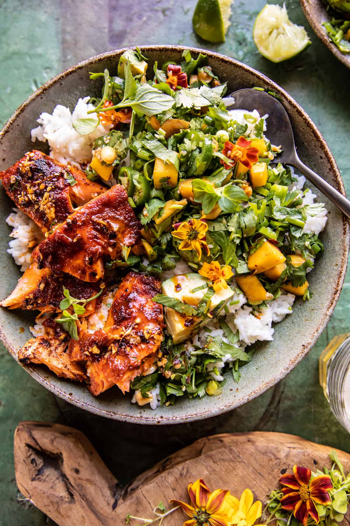 Pan-Roasted Salmon with Avocado-Cilantro Salsa and Cauliflower Rice
