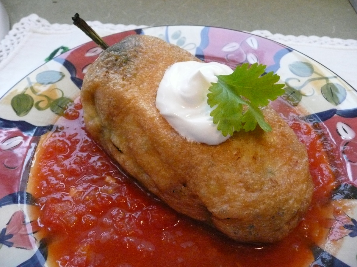 Quesillo-Stuffed Chile Rellenos with Roasted Tomato Sauce