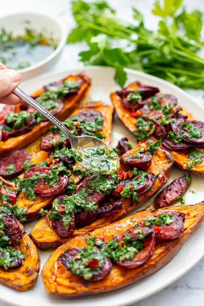 Spanish-Inspired Smoky Paprika and Chorizo Sheet Pan Potatoes