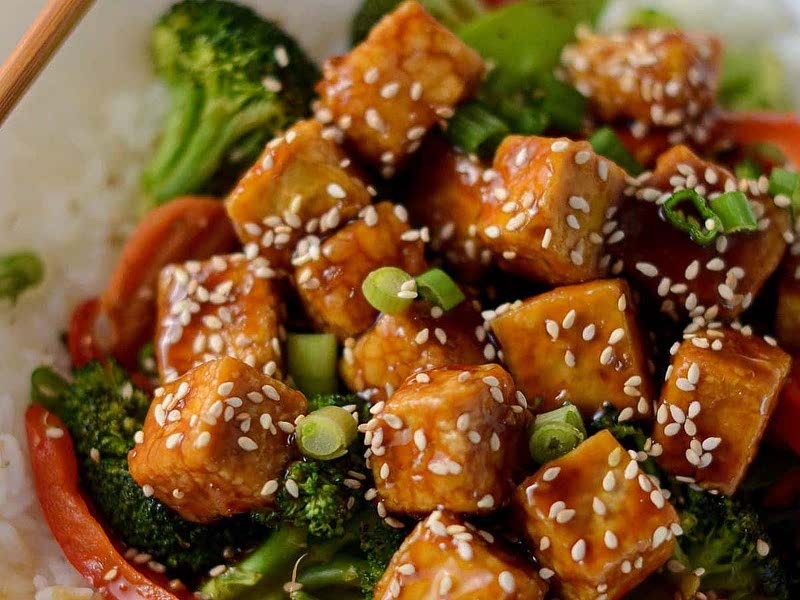 Stir-Fried Tofu and Vegetable Skewers with Teriyaki Glaze
