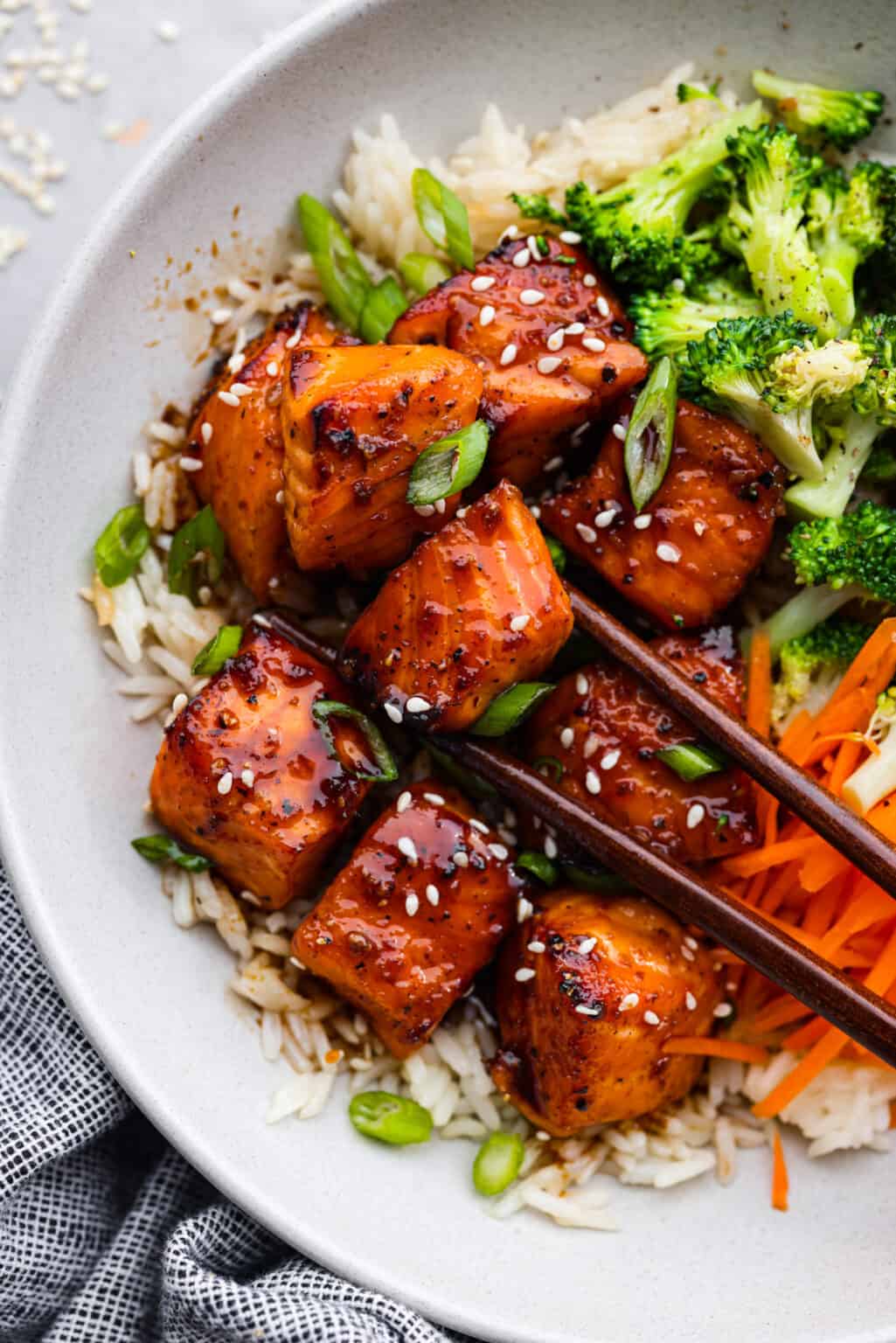 Honey-Soy Glazed Salmon with Sesame Rice Bowl