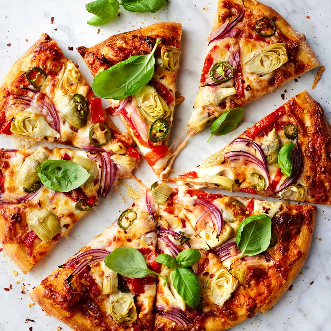 Thin-Crust Vegetarian Garden Pizza with Mixed Vegetables