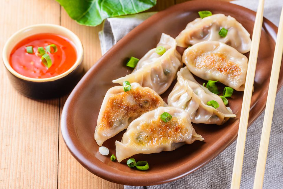 Pan-Fried Pork Dumplings with Tangy Soy Vinegar Dip