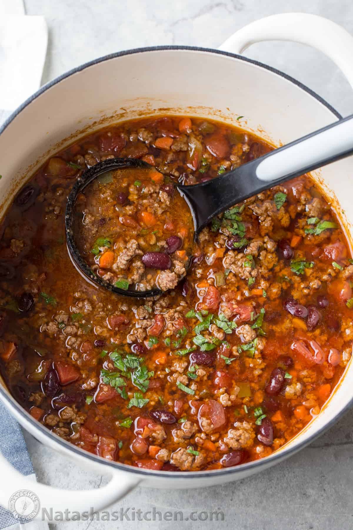Tex-Mex Beef and Black Bean Chili with Roasted Poblano Peppers