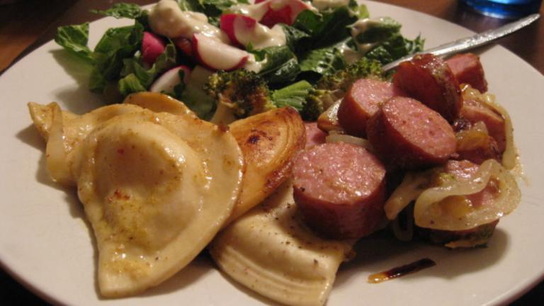 Pan-Seared Kielbasa with Caramelized Onions and Mustard Sauce