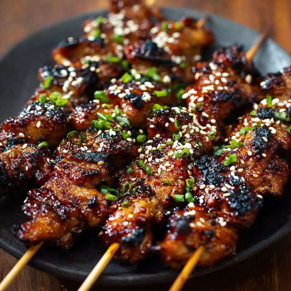Soy-Marinated Grilled Chicken Skewers with Sesame and Scallions
