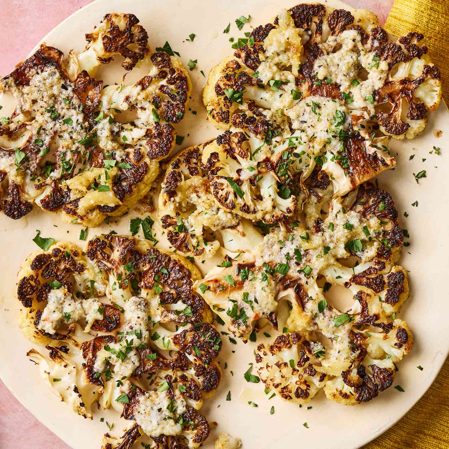 Sautéed Garlic Spinach with Roasted Cauliflower Steaks