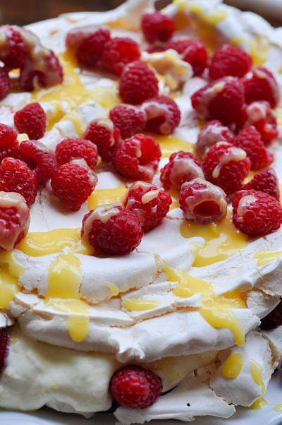 Lemon Myrtle and Raspberry Pavlova